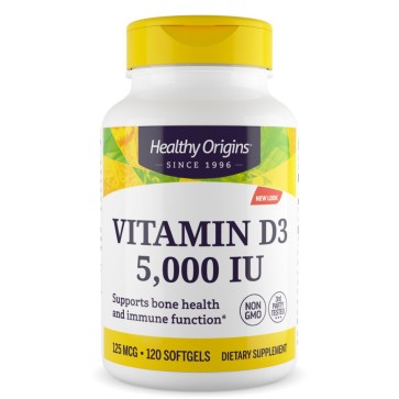 Vitamina D3, 5.000 UI, 120 Cápsulas Softgels, Healthy Origins