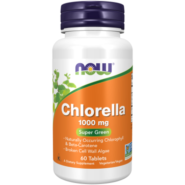 Clorela, 1.000 mg, 60 comprimidos, NOW Foods