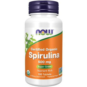 Espirulina Orgânica Certificada, 3.000 mg, 100 Comprimidos (500 mg por Comprimido), NOW Foods