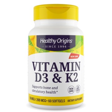 Vitamina D3 e K2 50mcg/200mcg 60 Cápsulas, Healthy Origins