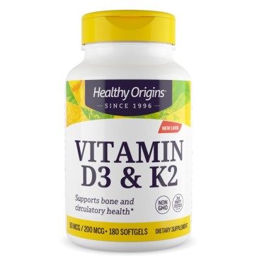 Vitamina D3 e K2 50mcg/200mcg 180 Cápsulas - Healthy Origins