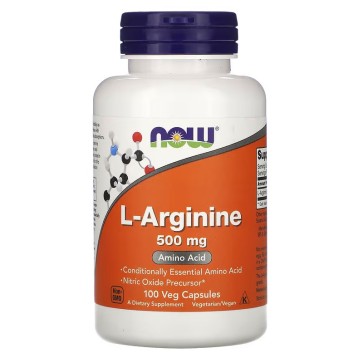 L-Arginina, 500 mg, 100 Cápsulas Vegetais, NOW Foods