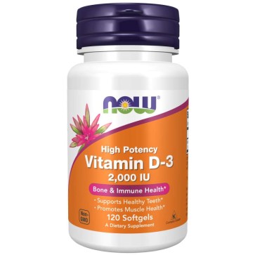 Vitamina D3, 2.000 UI, 50 mcg, 120 Cápsulas Softgel, Now Foods