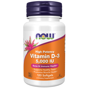 Vitamina D3, 5.000 UI, 125 mcg, 120 Cápsulas Softgel, Now Foods