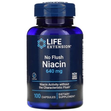 No Flush Niacin, Ácido Nicotínico Sem Ruborização, 640 mg, 100 Cápsulas, Life Extension