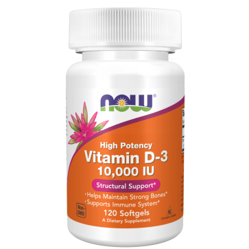 Vitamina D3, 10.000 UI, 250 mcg, Alta Potência, 120 Cápsulas Softgels, Now Foods