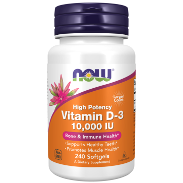 Vitamina D3, 250 mcg (10.000 UI), 240 Cápsulas Softgel, NOW Foods