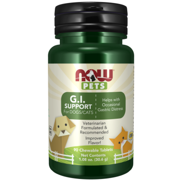 G.I. Suporte Intestinal para Cães e Gatos 90 Comprimidos Mastigáveis, NOW Foods Pets