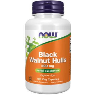 Black Walnut Hulls (Cascas de Noz-preta), 500 mg, 100 Cápsulas, NOW Foods