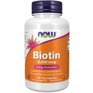 Biotina, 5.000 mcg, 120 Cápsulas Vegetais, NOW Foods