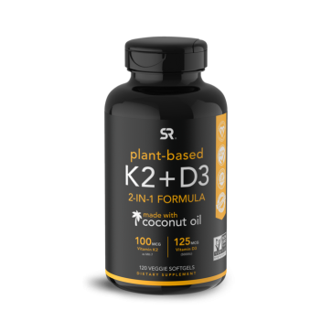 Vitamina D3 125 mcg (5.000 UI) + K2 100 mcg, 60 Cápsulas Vegetais, Sports Research