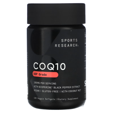 CoQ10, Classe USP com BioPerine, 100 mg, 120 Cápsulas Vegetais Softgel, Sports Research