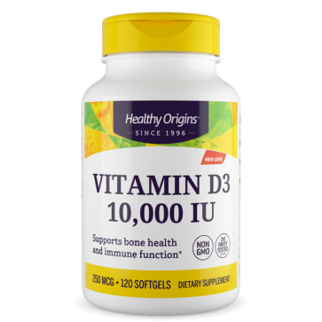 Vitamina D3, 10.000 UI, 250mcg, 120 Cápsulas Softgels, Healthy Origins