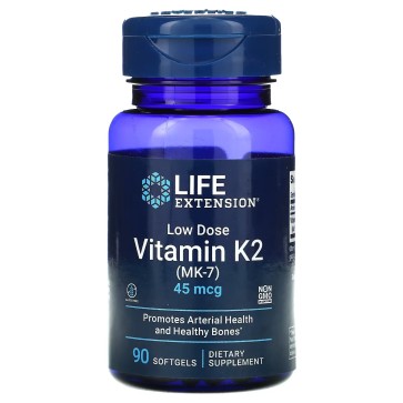 Vitamina K2 de Baixa Dosagem (MK-7), 45 mcg, 90 Cápsulas Softgel, Life Extension