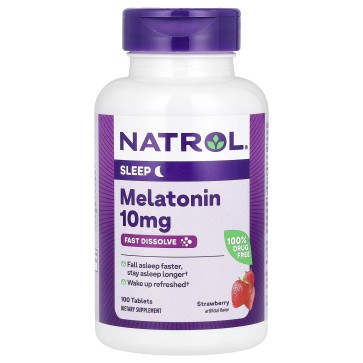 Melatonina, 10 mg, Dissolução Rápida, 100 Comprimidos, Sabor Morango, Natrol