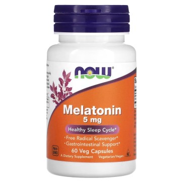 Melatonina, 5 mg, 60 Cápsulas Vegetais, NOW Foods