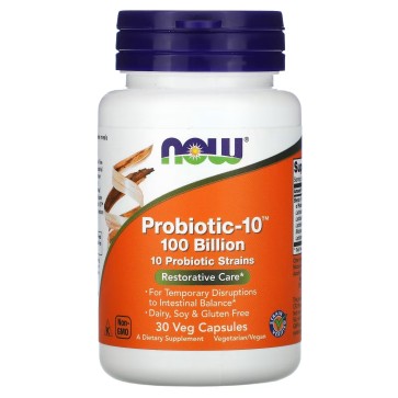 Probiotic-10, 100 Bilhões, 30 Cápsulas Vegetais, NOW Foods