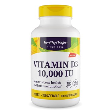 Vitamina D3 10.000 UI, 360 Cápsulas Softgel MCT, Healthy Origins