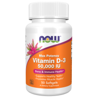 Vitamina D3, 50.000 UI, 50 Cápsulas Softgels, NOW Foods