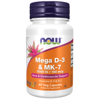 Mega D-3 e MK-7, 5.000 UI, 180 mcg, 60 Cápsulas Vegetais, Now Foods