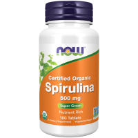 Espirulina Orgânica Certificada, 3.000 mg, 100 Comprimidos (500 mg por Comprimido), NOW Foods