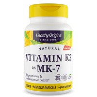 Vitamina K2 como MK-7, 100 mcg, 60 Cápsulas Vegetais, Healthy Origins