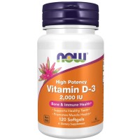 Vitamina D3, 2.000 UI, 50 mcg, 120 Cápsulas Softgel, Now Foods