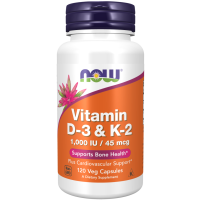 Vitamina D3 1.000 UI e K2 45 mcg, 120 Cápsulas Vegetais, NOW Foods