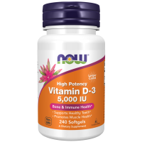 Vitamina D3, 5.000 UI, 125 mcg, 240 Cápsulas Softgel, Now Foods