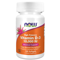 Vitamina D3, 10.000 UI, 250 mcg, Alta Potência, 120 Cápsulas Softgels, Now Foods