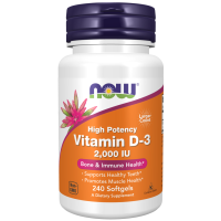 Vitamina D3, 50 mcg (2.000 UI), 240 Cápsulas Softgel, NOW Foods