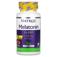 Melatonina, 5 mg, Dissolução Rápida, 90 Comprimidos, Morango, Natrol