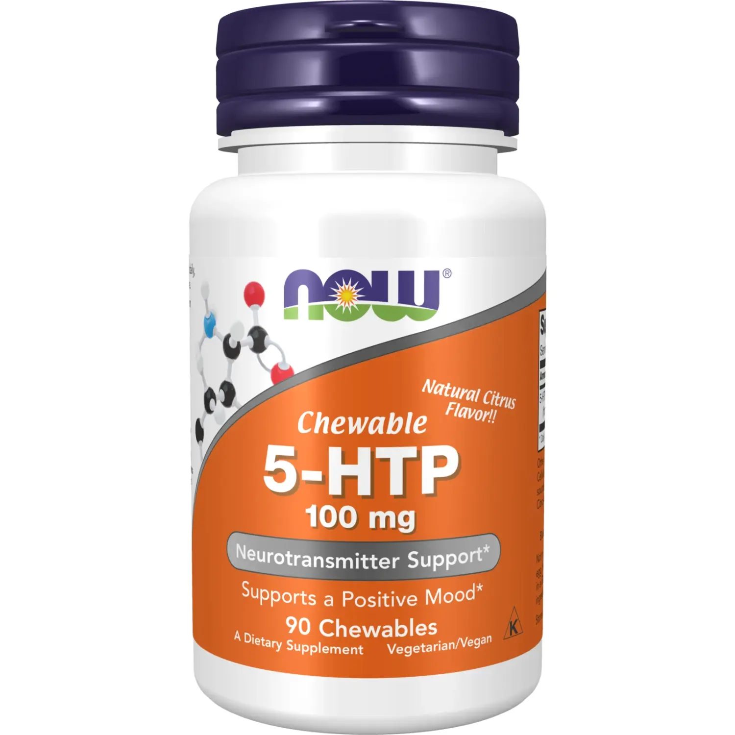 5-HTP, 100 mg, 90 Comprimidos Mastigáveis, Now Foods