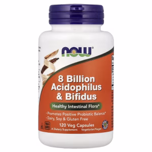 8 Bilhões de Acidophilus e Bifidus, 120 Cápsulas Vegetais (68 mg por Cápsula), Now Foods