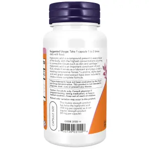 Ácido Hialurônico com L-prolina, Ácido Alfa Lipoico e Extrato da Semente de Uva, 100 mg, 120 Cápsulas Vegetais, Now Foods