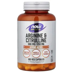 Arginina e Citrulina, 500 mg e 250 mg, 120 Cápsulas Vegetais, Sports, Now Foods