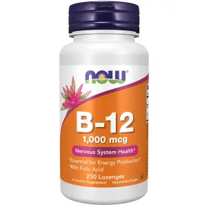 B-12 com Ácido Fólico, 1.000 mcg, 250 Pastilhas, Now Foods