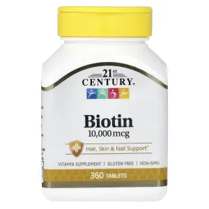 Biotina, 10.000 mcg, 360 Comprimidos, 21st Century