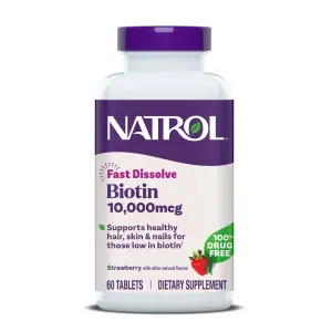 Biotina, Dissolução Rápida, Morango, 10.000 mcg, 60 Comprimidos, Natrol