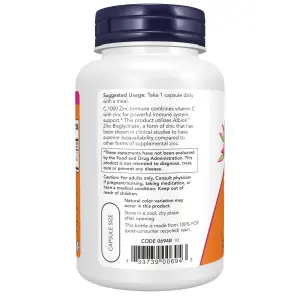 C-1000 Zinc Immune, Vitamina C, 1.000 mg, 90 Cápsulas Vegetais, Now Foods