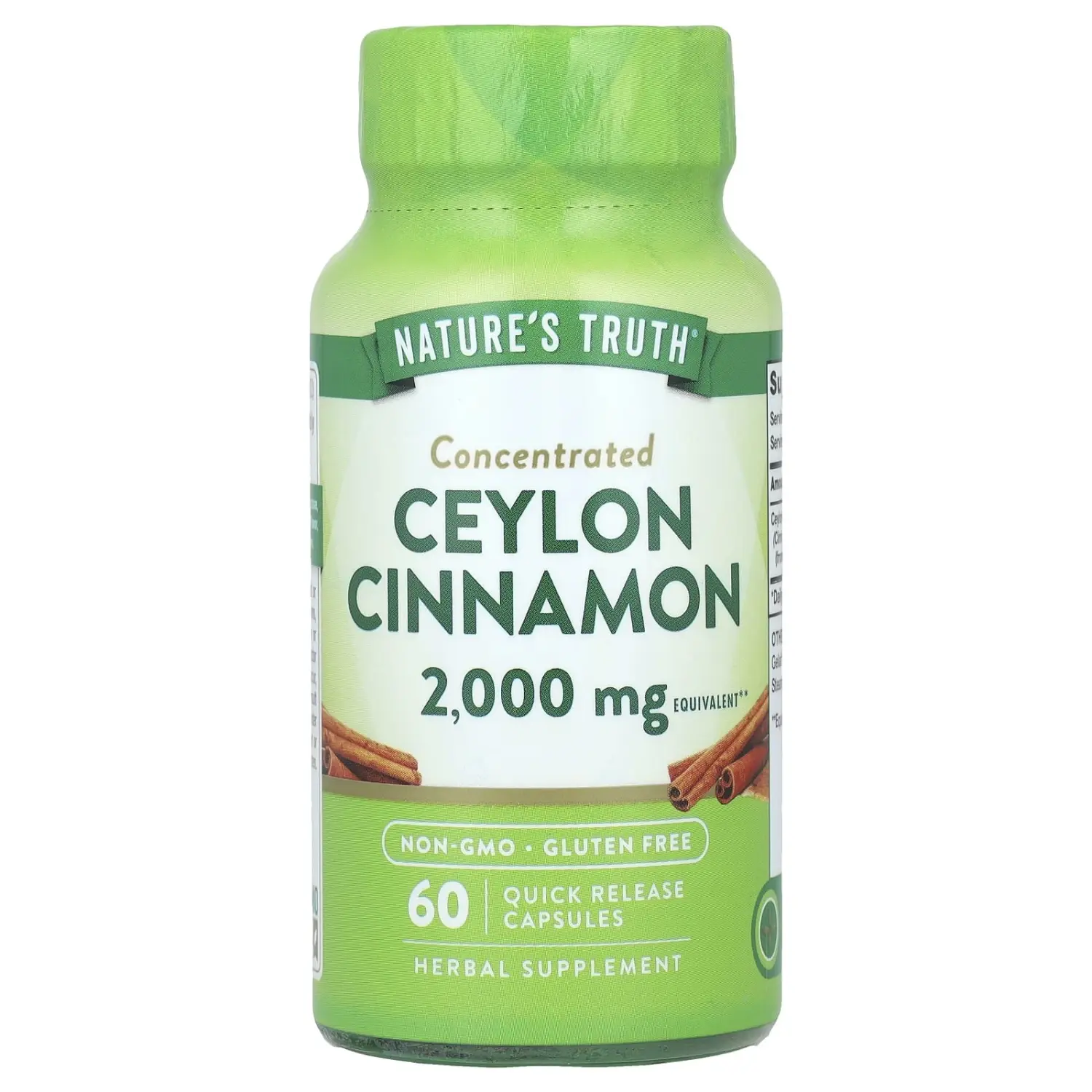 Canela do Ceilão Concentrada, 2.000 mg, 60 Cápsulas de Liberação Rápida, Nature's Truth