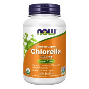 Chlorella Orgânica Certificada, 500 mg, 200 Comprimidos, Now Foods