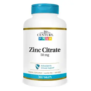 Citrato de Zinco, 50 mg, 360 Comprimidos, 21st Century