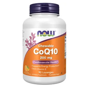 CoQ10 Mastigável com Vitamina E, 90 Pastilhas Sabor Laranja, Now Foods
