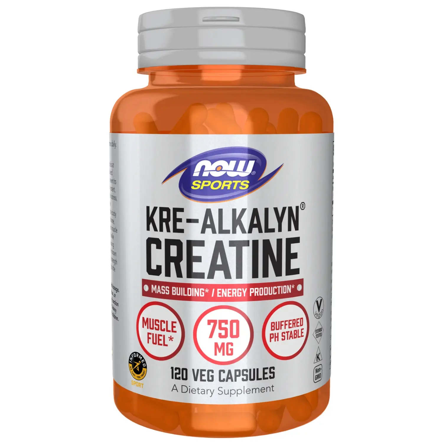 Creatina Kre-Alkalyn®, 750 mg, 120 Cápsulas Vegetais, Sports, Now Foods