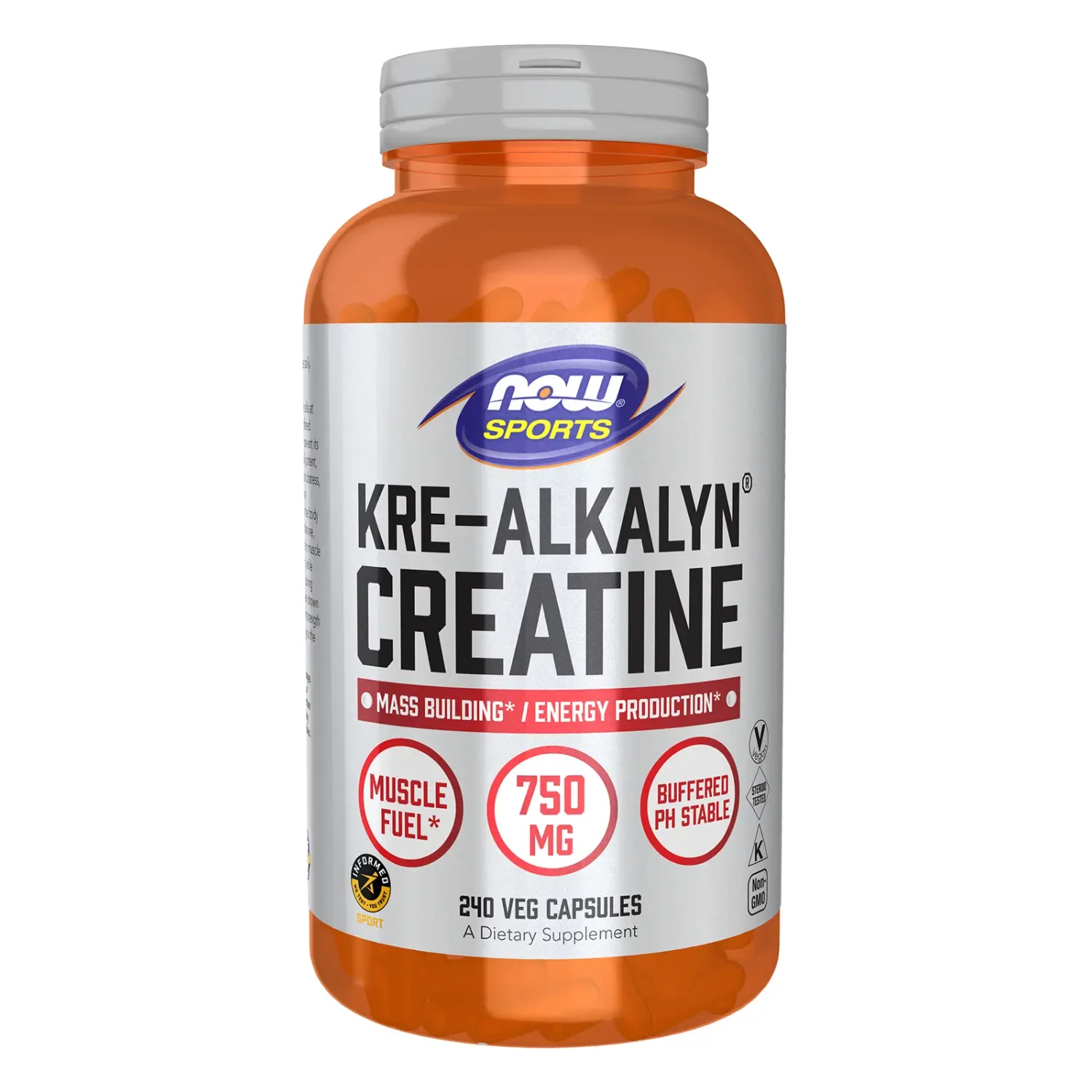 Creatina Kre-Alkalyn®, 750 mg, 240 Cápsulas Vegetais, Sports, Now Foods