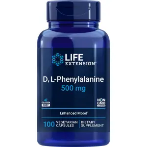 D, L-Fenilalanina, 500 mg, 100 Cápsulas Vegetarianas, Life Extension