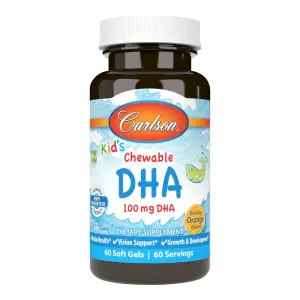 DHA Mastigável para Crianças, 60 Cápsulas Softgel Sabor Laranja Explosiva, Carlson