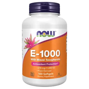 E-1000 com Tocoferóis Mistos, 670 mg (1.000 UI), 100 Cápsulas Softgel, Now Foods