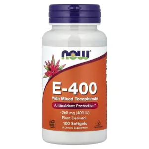 E-400 com Tocoferóis Mistos, 268 mg (400 UI), 100 Cápsulas Softgel, Now Foods